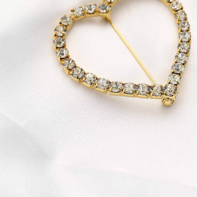 Rhinestone Chair Sash Band Buckle Gold 2" Heart Metal - Glittering Diamond Accent for Weddings & Special Events