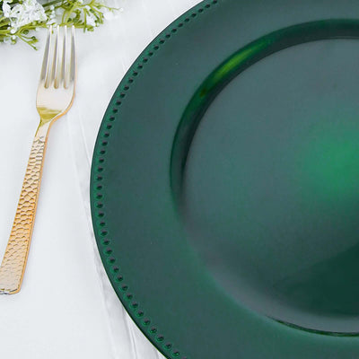 6-Pack Acrylic Round Charger Plates 13" in Hunter Emerald Green with Beaded Rim, Dinner Charger Event Tabletop Decor