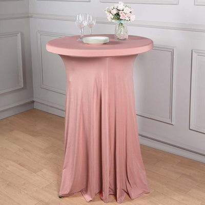 Spandex 30" Round Cocktail Table Cover Skirt Dusty Rose With Natural Wavy Drapes