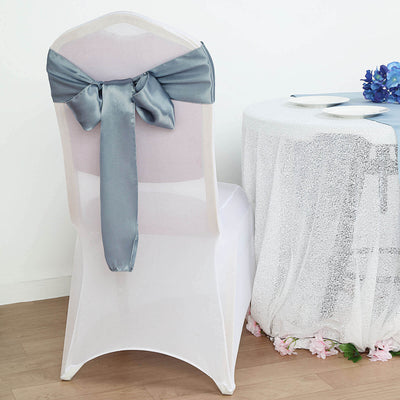 5 Pack Satin Chair Sashes Dusty Blue - Durable Chair Bows with Shiny Finish 6"x106"