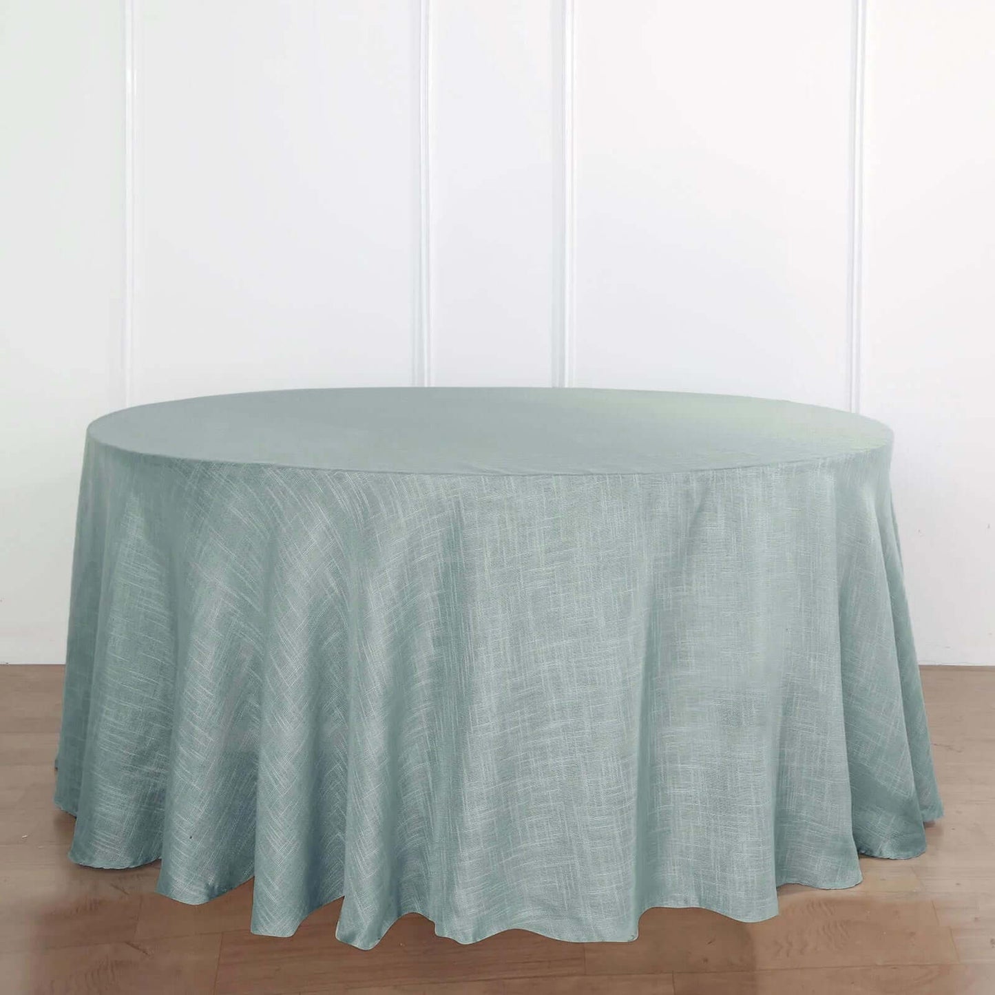 Faux Linen 120" Round Tablecloth Dusty Blue - Slubby Texture Wrinkle-Resistant Seamless Table Cover
