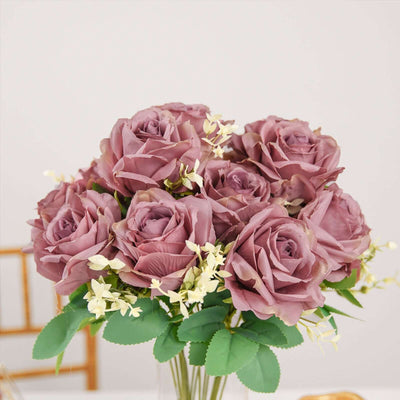 2 Bushes 18" Real Touch Dusty Rose Artificial Rose Flower Bouquet, Silk Long Stem Flower Arrangements