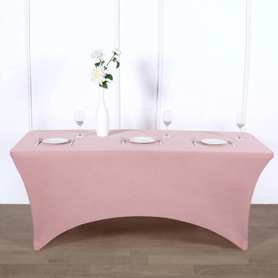 Stretch Spandex 6ft Rectangle Tablecloth Dusty Rose - Durable Form-Fitting Table Cover for Events & Presentations