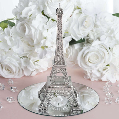 Eiffel Tower Table Centerpiece Metal Silver - Stylish Decorative Cake Topper for Parties & Gatherings 10"