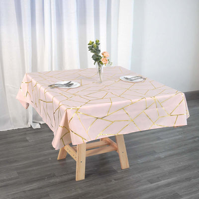 Polyester 54"x54" Square Tablecloth Blush with Gold Foil Geometric Pattern - Wrinkle-Resistant & Durable Table Cover