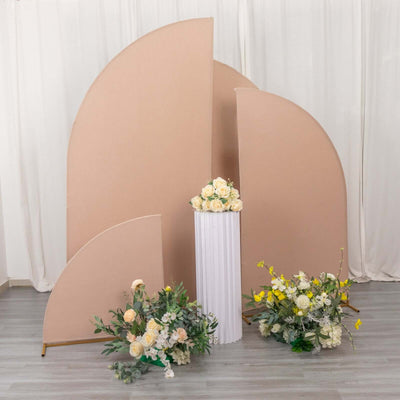 Set of 4 Matte Nude Spandex Half Moon Chiara Backdrop Stand Covers, Custom Fitted Wedding Arch Covers - 2.5ft,5ft,6ft,7ft