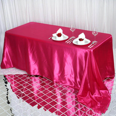 Satin Rectangular 90"x132" Tablecloth Fuchsia - Seamless Table Cover
