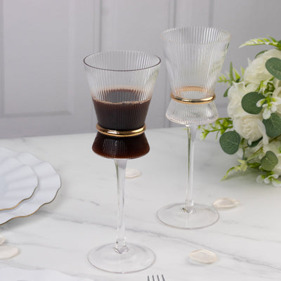 6-Pack Clear Wine Glasses – 9oz Real Glass, Ribbed Design with Gold Ring Accent, Elegant Glassware for Celebrations – 9" Tall