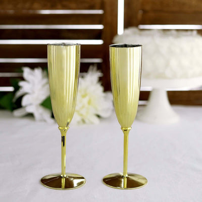 6-Pack Plastic Champagne Flutes in Metallic Gold - Classy Disposable Champagne Glasses for Toasting & Cocktail Parties 5oz