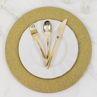 6-Pack Acrylic Plastic Round Charger Plates 13" in Gold with Dust Free Glitter Finish, Decorative Dinner Party Charger Tableware