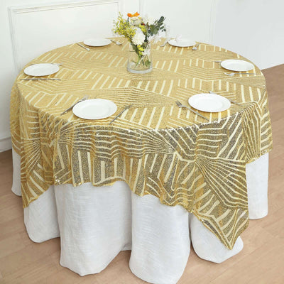 Sequin 72" Table Overlay Square Tablecloth Gold with Diamond Glitz Design - Perfect for Luxe Events