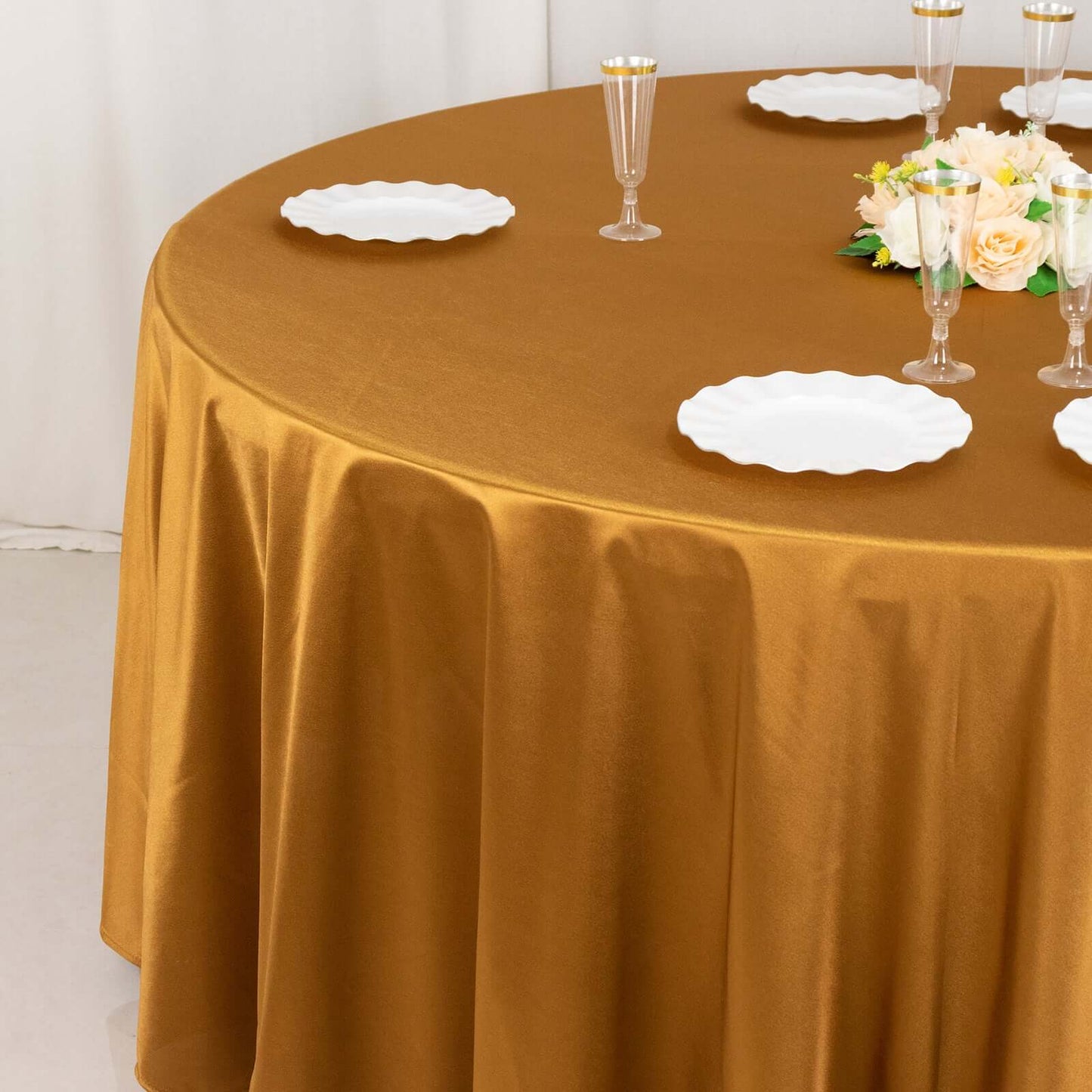 Scuba Round 120" Tablecloth Shimmering Gold - Wrinkle Free, Stain Resistant & Seamless Table Cover for Weddings and Parties