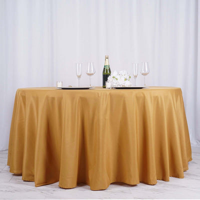 Polyester 132" Round Tablecloth Gold - Seamless Chic Design for Grand Celebrations