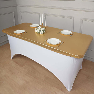Stretch Spandex 72"x30" Rectangle Table Top Cover Metallic Gold - Easy to Install Glamorous Fitted Table Topper Cap for Luxe Events
