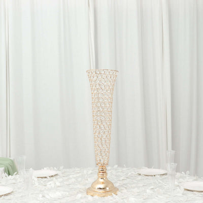 2-Pack Crystal Beaded Trumpet Vase Gold - Exquisite Floral Display Centerpiece Stand Set for Banquets & Receptions 28" Tall