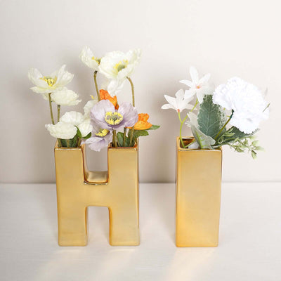 Shiny Ceramic Vase Letter "Z" Gold Plated - Chic Bud Planter Pot for Events & Decor 6"