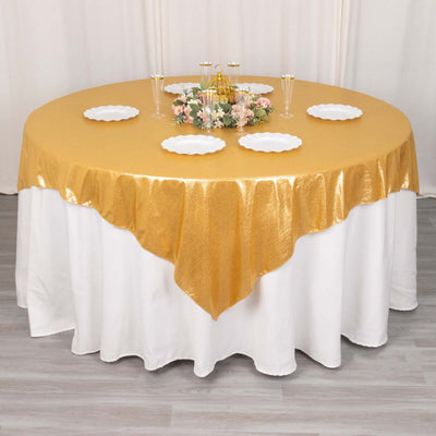 Polyester 72"x72" Table Overlay Square Tablecloth Gold Shimmer Sequin Dots Wrinkle-Free Design for Stylish Celebrations