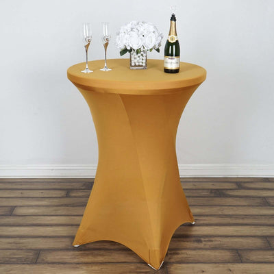 Spandex 30" Round Cocktail Table Cover Gold - Easy to Maintain Stretch Fitted Highboy Tablecloth for Stylish Events