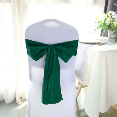 5 Pack Taffeta 6"x106" Chair Sashes Hunter Emerald Green Accordion Crinkle Texture - Stylish Decor for Weddings & Gatherings
