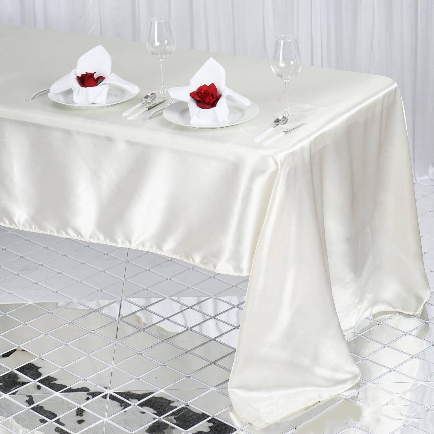 Satin Rectangular 60"x126" Tablecloth Ivory - Smooth and Lustrous Table Cover