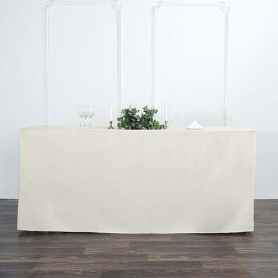Fitted Polyester 72"x30" Rectangle Tablecloth Ivory - Durable Table Cover