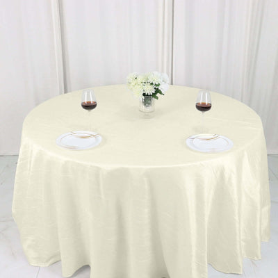 Taffeta 132" Round Tablecloth Ivory - Seamless Accordion Crinkle Table Cover