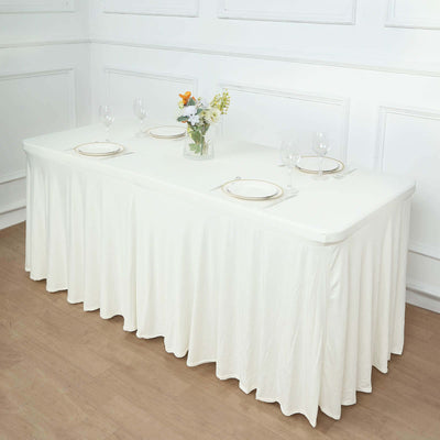 Spandex Rectangle 72"x30" Table Skirt Ivory with Wavy Skirt-Like Effect Table Cover