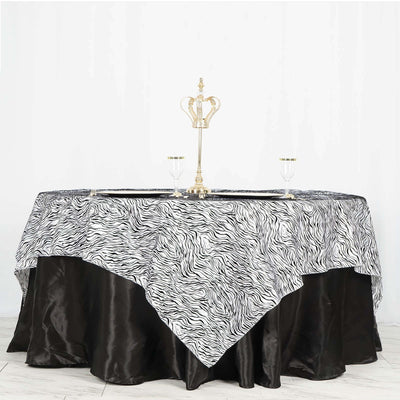 Taffeta 90"x90" Table Overlay Black and White - Tiger Print Table Topper for Jungle Theme