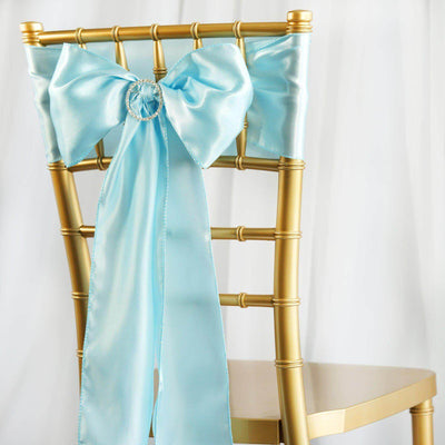 5 Pack Satin Chair Sashes Light Blue - Durable Chair Bows with Shiny Finish 6"x106"