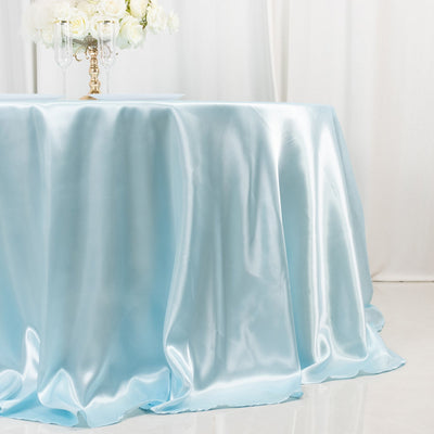 Satin 132" Round Tablecloth Light Blue - Stylish Seamless Table Cover