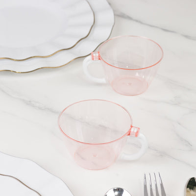 25-Pack Disposable Plastic Coffee Cups with Handles - 6oz Transparent Blush Hard Tea Mugs for Hot Beverages