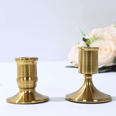 Set of 4 Metal Taper Candle Holders Vintage Gold with Sturdy Round Base - Traditional Pillar Candlestick Holders 2.5", 3"
