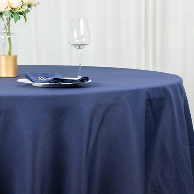 Fire Retardant Premium Polyester 132" Round Tablecloth Navy Blue - High-Performance Seamless Table Cover