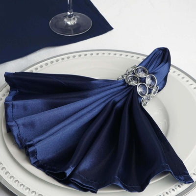 5 Pack Satin 20"x20" Napkins Navy Blue - Luxurious Shine & Smooth Dinner Napkins