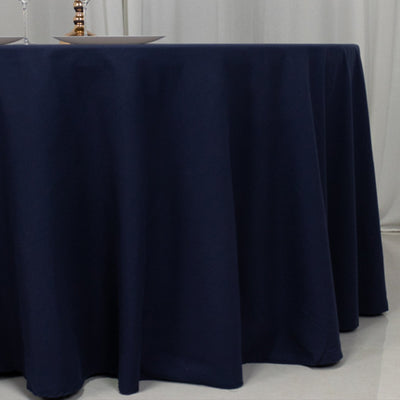 Cotton Blend 120" Round Tablecloth Navy Blue - Seamless Wrinkle-Resistant Table Cover
