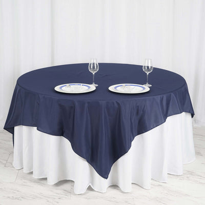 Polyester 90"x90" Table Overlay Square Tablecloth Navy Blue - Wrinkle-Resistant & Durable Table Cover