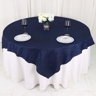 Taffeta 72"x72" Table Overlay Square Tablecloth Navy Blue - Accordion Crinkle Table Cover