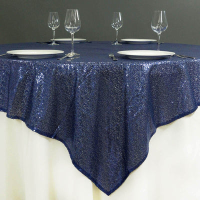 Sequin 72"x72" Table Overlay Square Tablecloth Navy Blue - Sparkly Table Cover