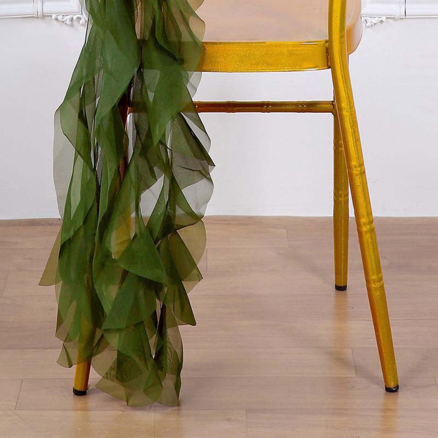 Chiffon Chair Sash with Curly Design Olive Green - Stylish Chair Decorations