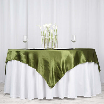 Satin 72"x72" Table Overlay Square Tablecloth Olive Green - Smooth Finish Table Cover