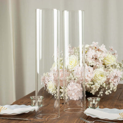 2-Pack Clear Glass Candelabra Shades Open End Hurricane Design - Stylish Table Centerpiece 18"