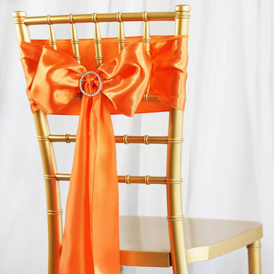 5 Pack Satin Chair Sashes Orange - Durable Chair Bows with Shiny Finish 6"x106"