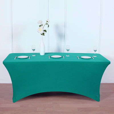 Stretch Spandex 6ft Rectangle Tablecloth Peacock Teal - Durable Form-Fitting Table Cover