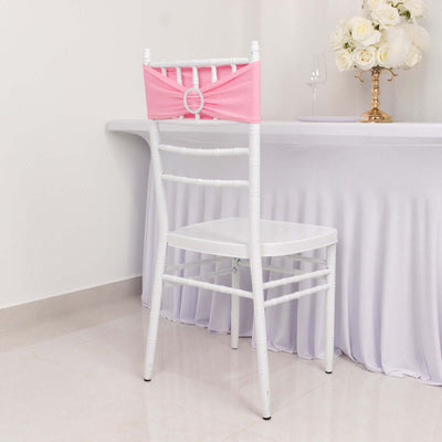 5 Pack Stretch Spandex Chair Sashes Pink - Reusable Chair Bands with Silver Diamond Ring Slide Buckle 5"x14"