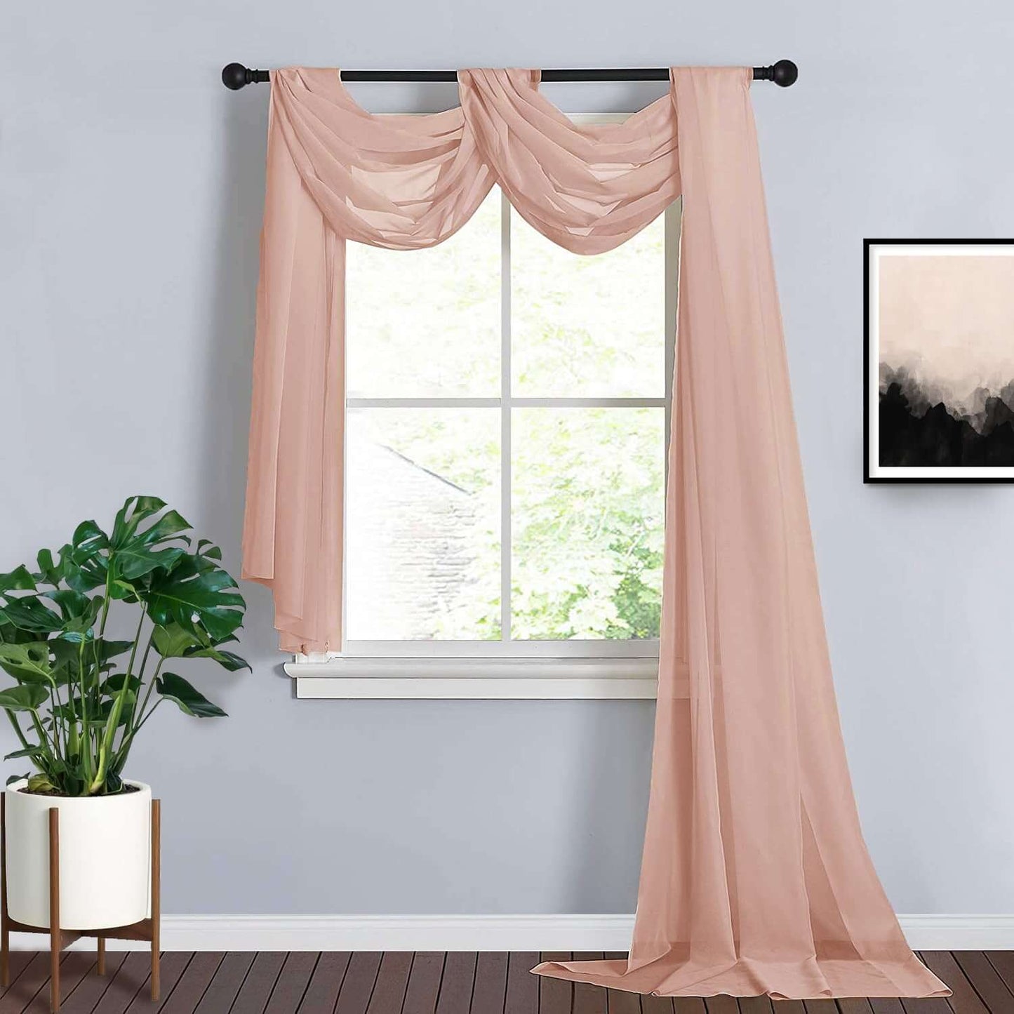 18ft Dusty Rose Sheer Organza Wedding Arch Drapery Fabric, Window Scarf Valance