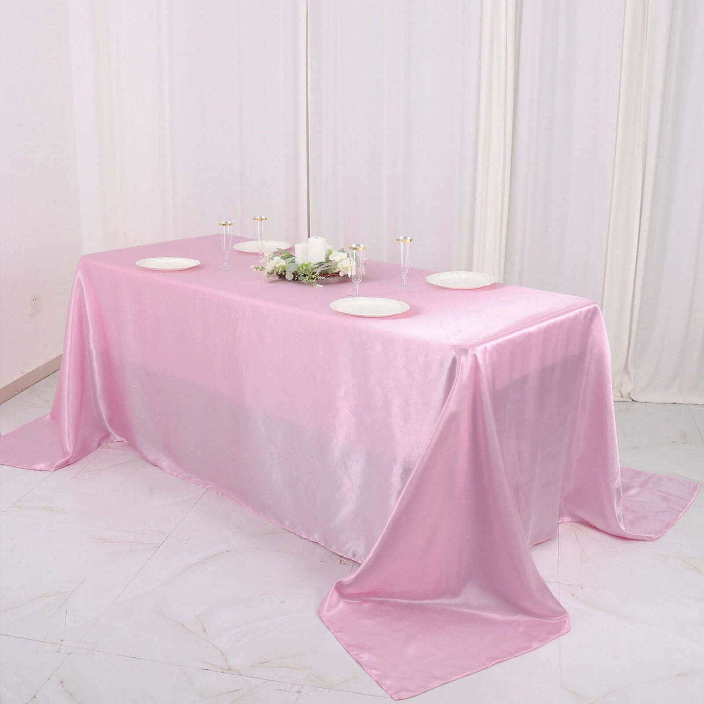 Satin Rectangular 90"x132" Tablecloth Pink - Seamless Table Cover
