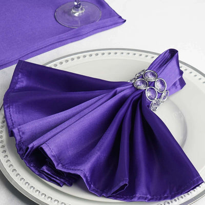5 Pack Satin 20"x20" Napkins Purple - Luxurious Shine & Smooth Dinner Napkins