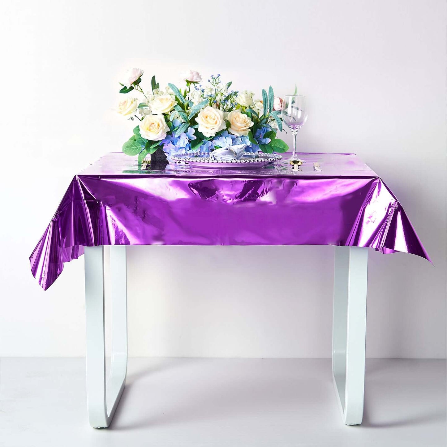 Metallic Foil Tablecloth Square Purple - Stylish Disposable Party Cover 50"x50"