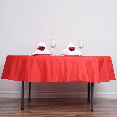Polyester 90" Round Tablecloth Red - Stain & Wrinkle-Resistant Table Cover