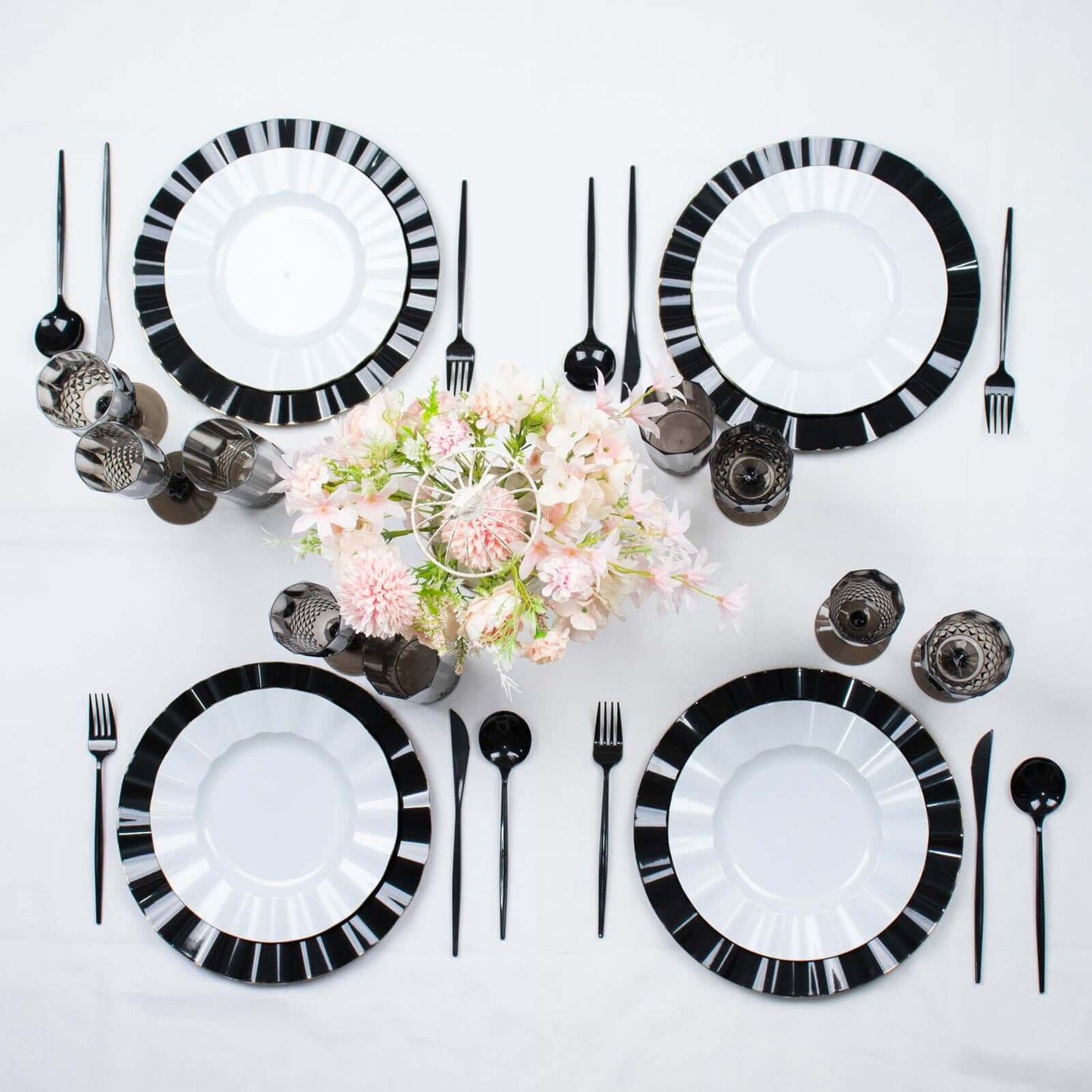 6-Pack Plastic Wedding Toast Flutes Black Transparent Crystal Cut Style - Reusable Champagne Glasses 8oz